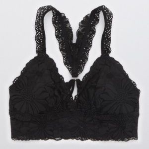 Aerie Garden Party Lace Padded Racerback Bralette in Black Women’s Size Small